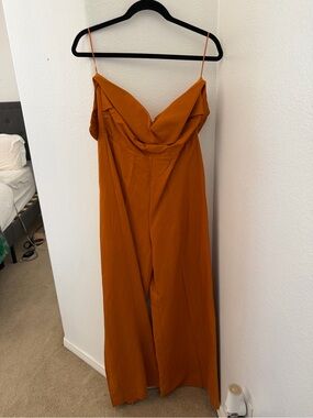 Mango Burnt Orange Strapless Jumpsuit